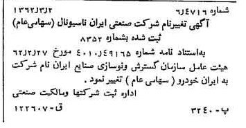 خبر روزنامه رسمی شماره 11146 چاپ شده در تاريخ 1362/03 درباره شرکت ایران خودرو