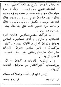 خبر روزنامه رسمی شماره 12143 چاپ شده در تاريخ 1365/08 دقت 83 درباره شرکت وزارت امور اقتصادی و دارایی