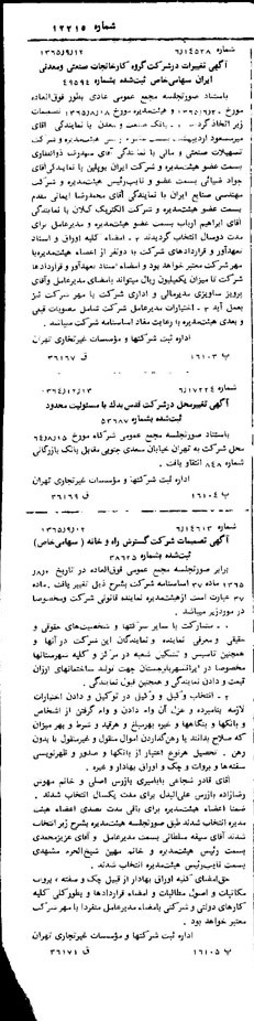 خبر روزنامه رسمی شماره 12215 چاپ شده در تاريخ 1365/65 درباره شرکت گروه کارخانجات صنعتی و معدنی ایران