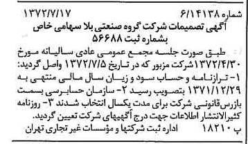 خبر روزنامه رسمی شماره 14155 چاپ شده در تاريخ 1372/07 درباره شرکت گروه صنعتی بلا