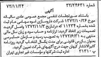 خبر روزنامه رسمی شماره 14264 چاپ شده در تاريخ 1372/12 درباره شرکت دارو سازی اسوه