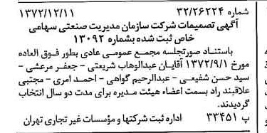 خبر روزنامه رسمی شماره 14280 چاپ شده در تاريخ 1372/12 درباره شرکت سازمان مدیریت صنعتی
