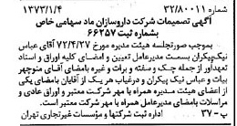 خبر روزنامه رسمی شماره 14296 چاپ شده در تاريخ 1373/01 درباره شرکت داروسازان ماد