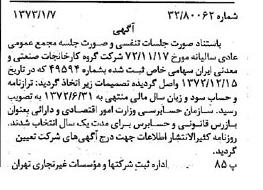 خبر روزنامه رسمی شماره 14296 چاپ شده در تاريخ 1373/01 درباره شرکت گروه کارخانجات صنعتی و معدنی ایران