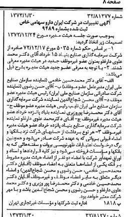 خبر روزنامه رسمی شماره 14312 چاپ شده در تاريخ 1373/02 درباره شرکت ایران دارو