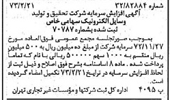 خبر روزنامه رسمی شماره 14332 چاپ شده در تاريخ 1373/02 درباره شرکت تحقیق و تولید وسایل الکترونیک تکتا