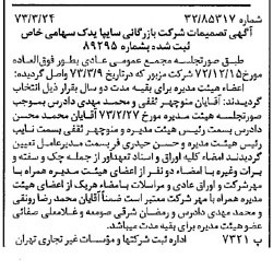 خبر روزنامه رسمی شماره 14356 چاپ شده در تاريخ 1373/04 درباره شرکت بازرگانی سایپا یدک