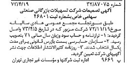 خبر روزنامه رسمی شماره 14374 چاپ شده در تاريخ 1373/04 درباره شرکت تسهیلات بازرگانی و صنعتی