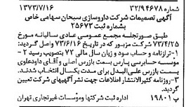 خبر روزنامه رسمی شماره 14450 چاپ شده در تاريخ 1373/07 دقت 83 درباره شرکت داروسازی ابوریحان