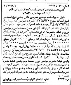 خبر روزنامه رسمی شماره 14468 چاپ شده در تاريخ 1373/08 درباره شرکت بهداشت کودک