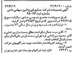 خبر روزنامه رسمی شماره 14472 چاپ شده در تاريخ 1373/08 درباره شرکت صنایع فورج البرز