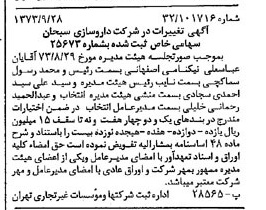 خبر روزنامه رسمی شماره 14511 چاپ شده در تاريخ 1373/10 دقت 83 درباره شرکت داروسازی ابوریحان