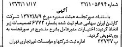 خبر روزنامه رسمی شماره 14552 چاپ شده در تاريخ 1373/11 درباره شرکت کارتن ایران