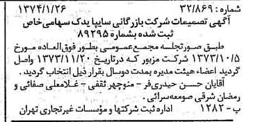 خبر روزنامه رسمی شماره 14600 چاپ شده در تاريخ 1374/02 درباره شرکت بازرگانی سایپا یدک