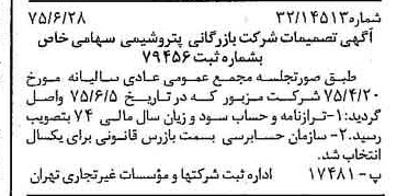 خبر روزنامه رسمی شماره 15021 چاپ شده در تاريخ 1375/07 درباره شرکت بازرگانی پتروشیمی