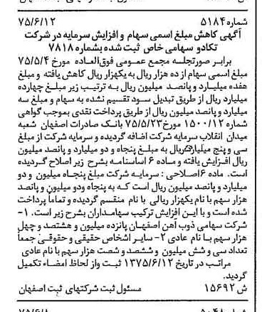 خبر روزنامه رسمی شماره 15031 چاپ شده در تاريخ 1375/07 درباره شرکت تکادو