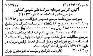 خبر روزنامه رسمی شماره 15040 چاپ شده در تاريخ 1375/07 درباره شرکت ملی شیمی کشاورز