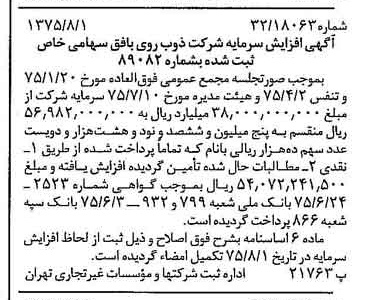 خبر روزنامه رسمی شماره 15051 چاپ شده در تاريخ 1375/08 درباره شرکت ذوب روی بافق