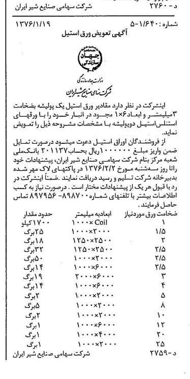 خبر روزنامه رسمی شماره 15181 چاپ شده در تاريخ 1376/01 دقت 83 درباره شرکت صنایع شیر ایران