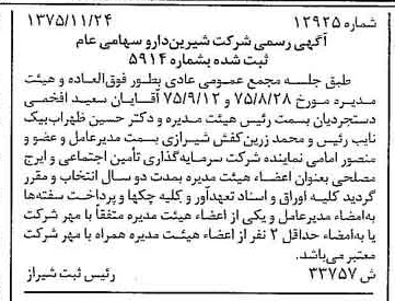 خبر روزنامه رسمی شماره 15187 چاپ شده در تاريخ 1376/02 درباره شرکت شیرین دارو