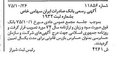 خبر روزنامه رسمی شماره 15216 چاپ شده در تاريخ 1376/03 دقت 100 درباره شرکت بانک صادرات ایران