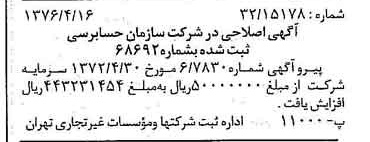 خبر روزنامه رسمی شماره 15252 چاپ شده در تاريخ 1376/04 درباره شرکت سازمان حسابرسی