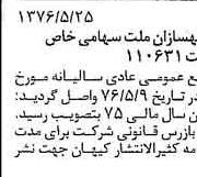 خبر روزنامه رسمی شماره 15287 چاپ شده در تاريخ 1376/06 دقت 95 درباره شرکت بهسازان ملت