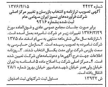 خبر روزنامه رسمی شماره 15291 چاپ شده در تاريخ 1376/06 دقت 95 درباره شرکت فراورده های نسوز ایران