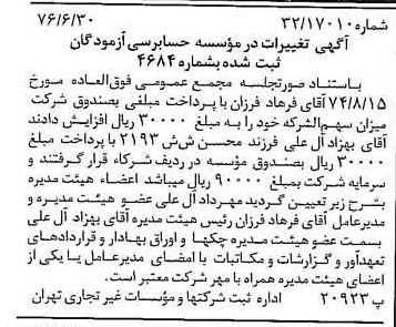 خبر روزنامه رسمی شماره 15319 چاپ شده در تاريخ 1376/07 دقت 84 درباره مؤسسه حسابرسی آزمودگان