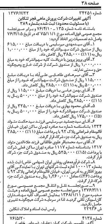 خبر روزنامه رسمی شماره 15342 چاپ شده در تاريخ 1376/08 درباره شرکت فرآورده های روغنی ایران