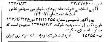 خبر روزنامه رسمی شماره 15355 چاپ شده در تاريخ 1376/08 درباره شرکت داده پردازی خوارزمی