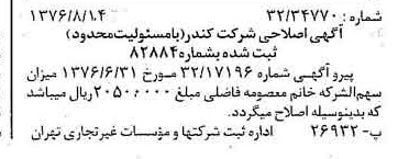 خبر روزنامه رسمی شماره 15356 چاپ شده در تاريخ 1376/08 درباره شرکت کندر