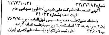 خبر روزنامه رسمی شماره 15413 چاپ شده در تاريخ 1376/11 درباره شرکت ملی شیمی کشاورز