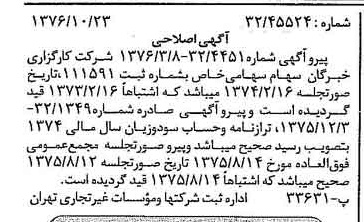 خبر روزنامه رسمی شماره 15414 چاپ شده در تاريخ 1376/11 درباره شرکت کارگزاری خبرگان سهام