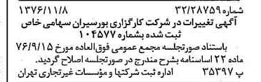 خبر روزنامه رسمی شماره 15430 چاپ شده در تاريخ 1376/11 درباره شرکت کارگزاری بورسیران