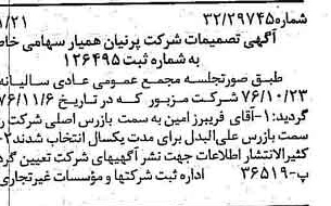 خبر روزنامه رسمی شماره 15438 چاپ شده در تاريخ 1376/12 دقت 91 درباره شرکت پرنیان مهیار