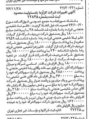 خبر روزنامه رسمی شماره 15442 چاپ شده در تاريخ 1376/12 درباره شرکت کار آزما
