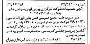 خبر روزنامه رسمی شماره 15449 چاپ شده در تاريخ 1376/12 دقت 94 درباره شرکت کارگزاری بورسیران