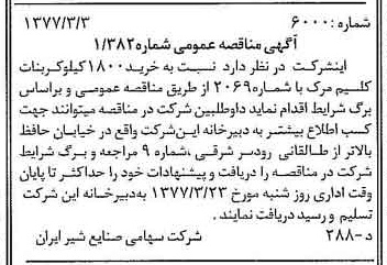 خبر روزنامه رسمی شماره 15514 چاپ شده در تاريخ 1377/03 دقت 83 درباره شرکت صنایع شیر ایران