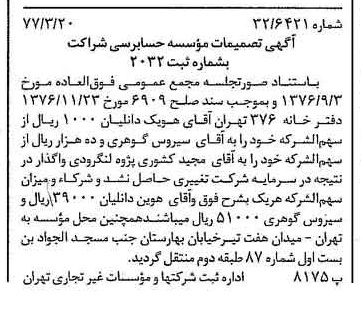 خبر روزنامه رسمی شماره 15527 چاپ شده در تاريخ 1377/03 دقت 81 درباره مؤسسه حسابرسی شراکت