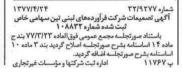 خبر روزنامه رسمی شماره 15550 چاپ شده در تاريخ 1377/04 دقت 100 درباره شرکت فرآورده های لبنی تین