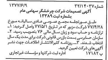 خبر روزنامه رسمی شماره 15593 چاپ شده در تاريخ 1377/06 درباره شرکت چرخشگر