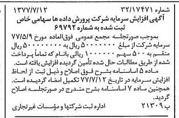 خبر روزنامه رسمی شماره 15621 چاپ شده در تاريخ 1377/07 درباره شرکت پرورش داده ها