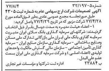 خبر روزنامه رسمی شماره 15639 چاپ شده در تاريخ 1377/08 درباره شرکت ارج