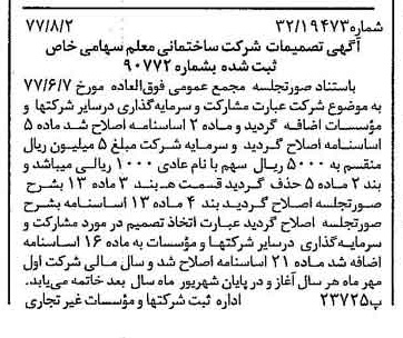 خبر روزنامه رسمی شماره 15640 چاپ شده در تاريخ 1377/08 دقت 100 درباره شرکت ساختمانی معلم