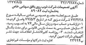 خبر روزنامه رسمی شماره 15641 چاپ شده در تاريخ 1377/08 درباره شرکت ذوب روی بافق