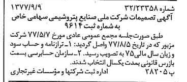 خبر روزنامه رسمی شماره 15669 چاپ شده در تاريخ 1377/09 درباره شرکت ملی صنایع پتروشیمی