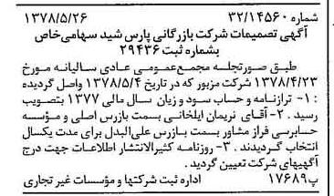 خبر روزنامه رسمی شماره 15878 چاپ شده در تاريخ 1378/06 درباره شرکت بازرگانی پارس شید
