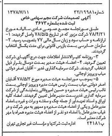 خبر روزنامه رسمی شماره 15913 چاپ شده در تاريخ 1378/07 دقت 100 درباره شرکت سرمایه گذاری غدیر