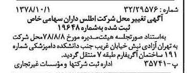 خبر روزنامه رسمی شماره 15985 چاپ شده در تاريخ 1378/10 درباره شرکت اطلس داران